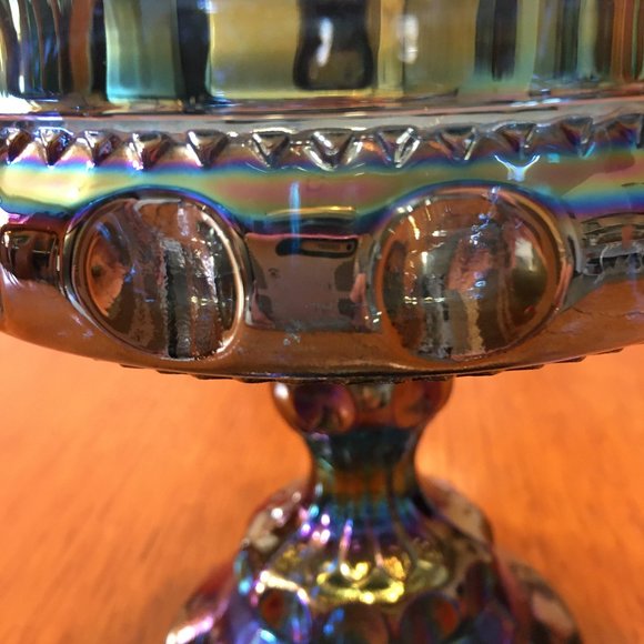Indiana Glass Company Accents Kings Crown Blue Iridescent Carnival